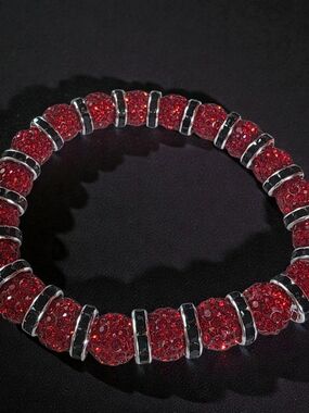 Glam Red Crystal Sparkle Beaded Stack Bracelet